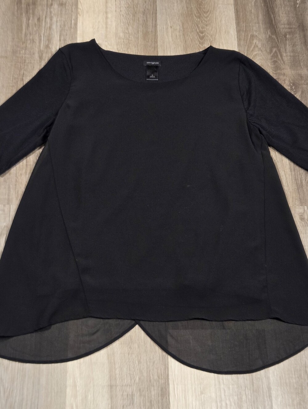 ANN TAYLOR Size M Black Layered Blouse Sheer ALined Top Shirt Womens